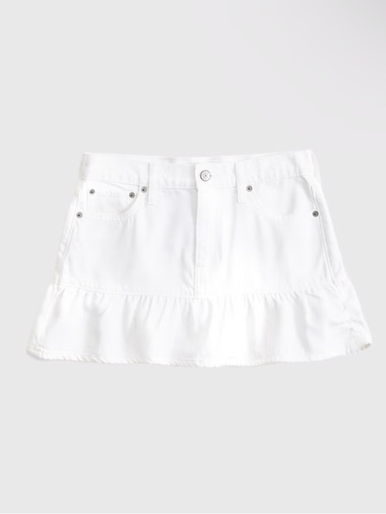 A&F Mid Rise Drop Waist Ruffle Denim Mini Skirt - Picture 3 of 3